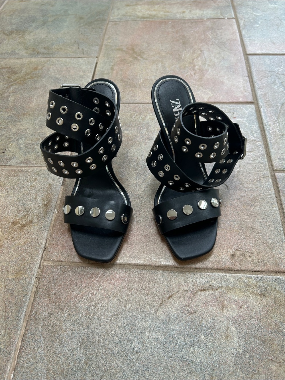 Zara Black Studded Wrap-Heel Sandals. NWOB. Never worn.
